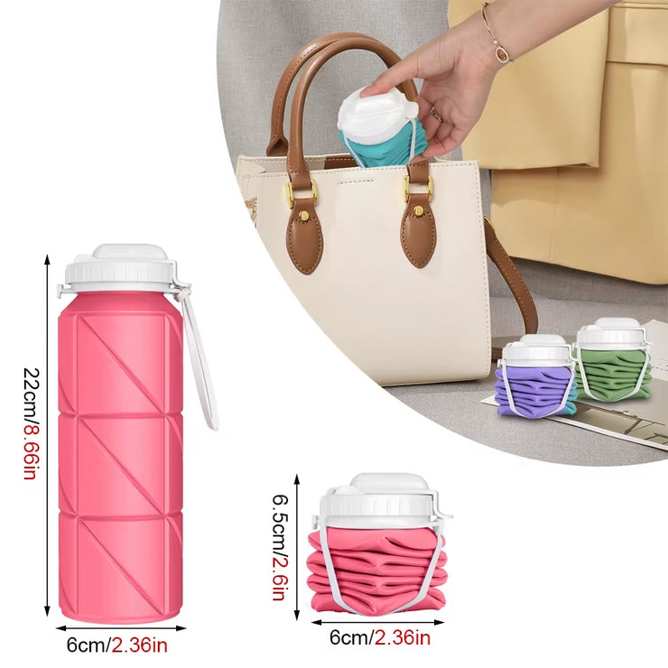 Collapsible Water Bottle with Leakproof Valve, Reusable Silicone Water Bottle for Travel, Gym, Camping, Sport